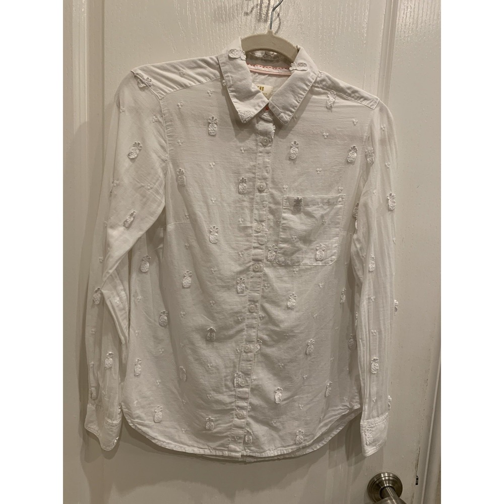 Maeve Blouse Button‎ Down Women's Sz 0 Pineapple Print Cotton Sheer